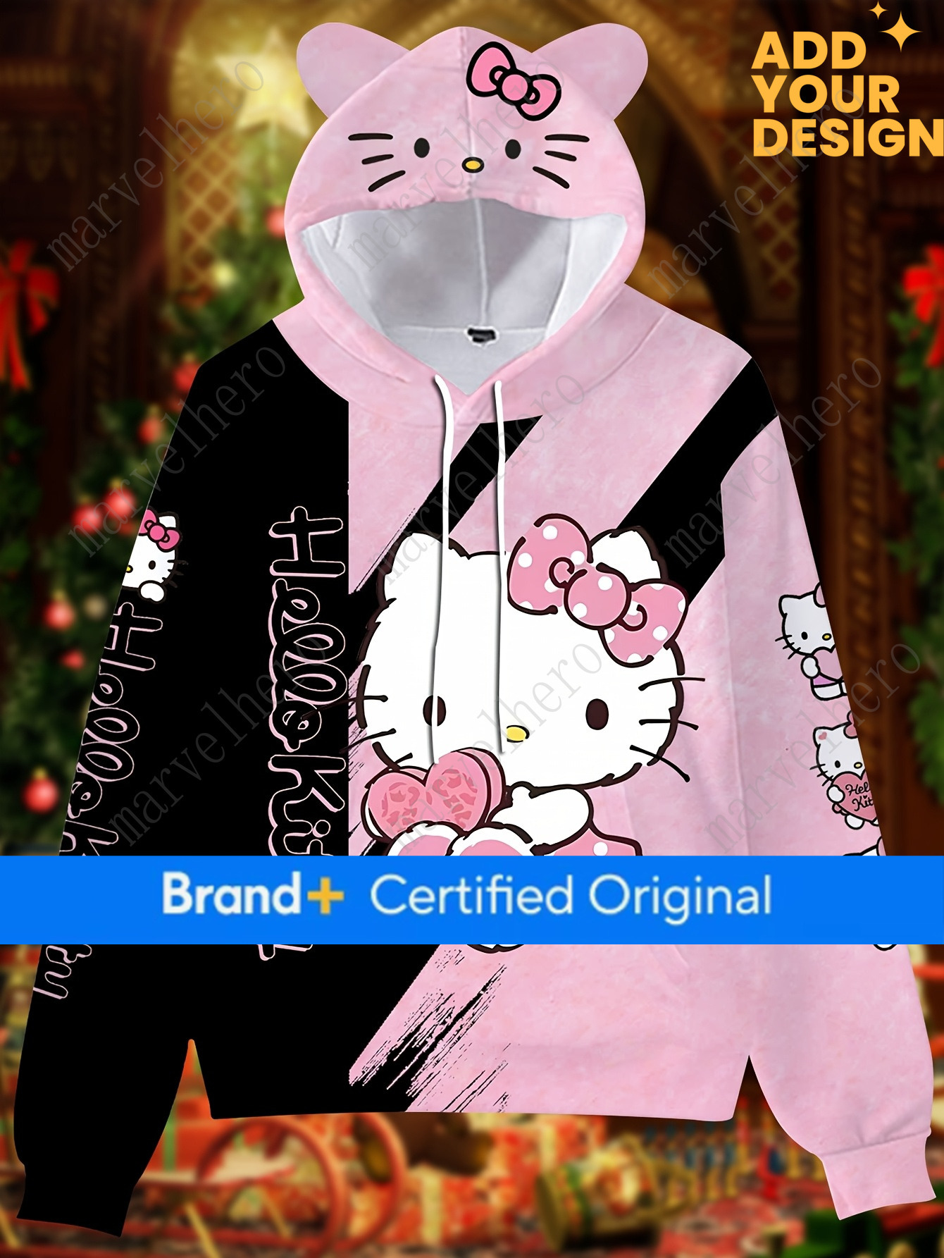 Sanrio Hello Kitty Cartoon Hoodie Cat Ears Long Sleeve Pullover Sweatshirt For Men Women Cute Hooded Sweatshirts With Pocket - view 4