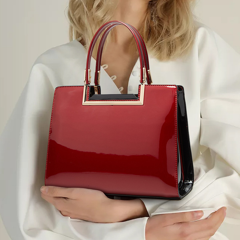 Women Red Patent Leather Handbag Shoulder Crossbody Tote Bag Commuter Daily Versatile Large Capacity SENYY - view 3