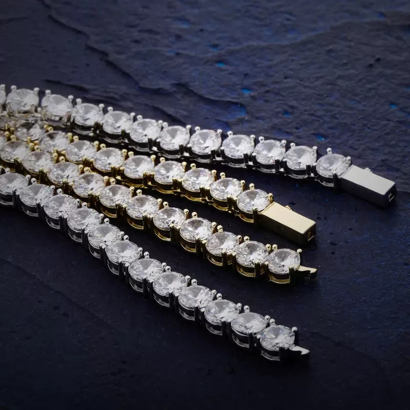 hip hop Waterproof Jewelry Gold Plated Stainless Steel VVS Moissanite Diamond Classic Tennis Bracelet Chain Necklace - view 5