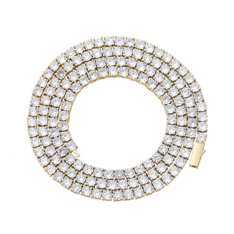 hip hop Waterproof Jewelry Gold Plated Stainless Steel VVS Moissanite Diamond Classic Tennis Bracelet Chain Necklace - view 3