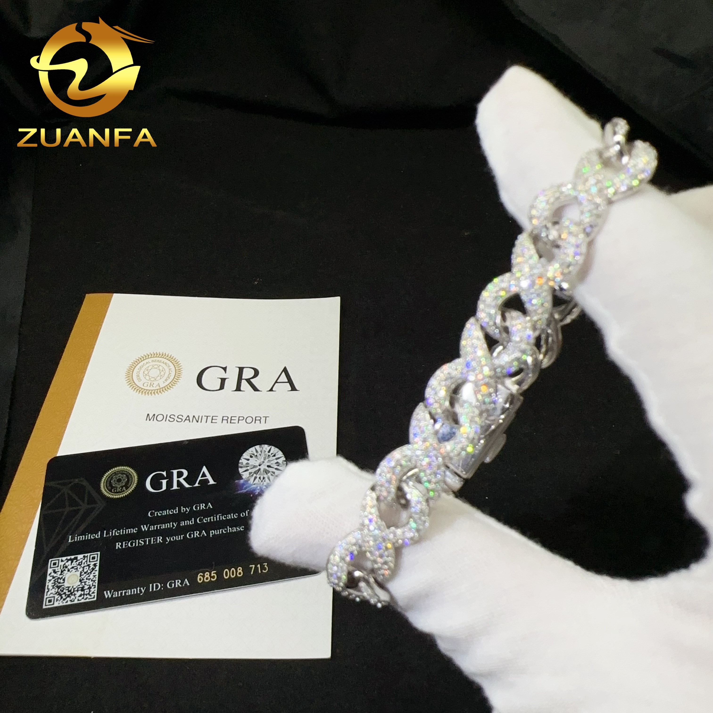 Fine Sterling Silver 925 D Color Vvs Moissanite Hip Hop Iced Out Lab Diamond Jewelry Cuban Link Chain Bracelet Men - view 7