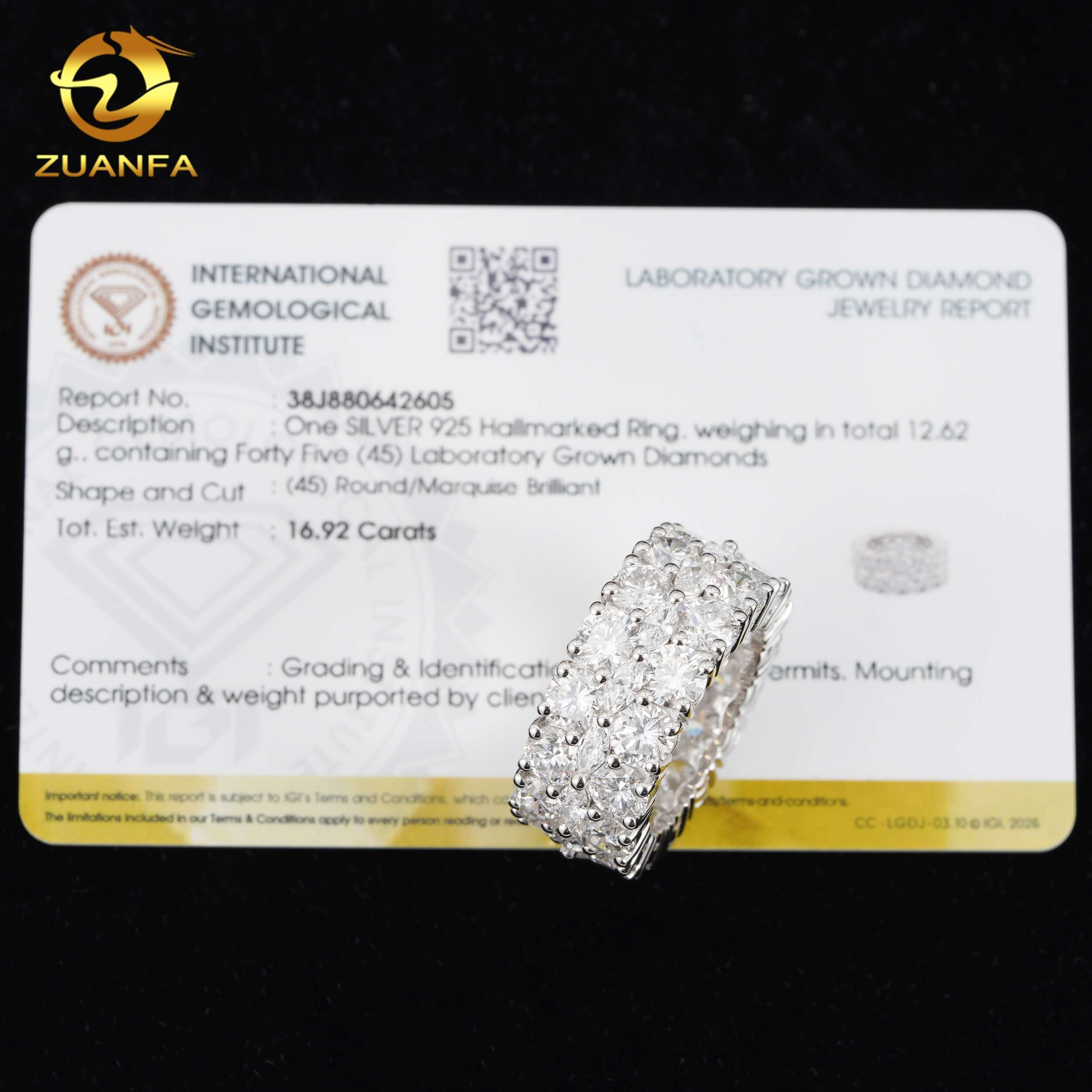 Deluxe Lab Grown Diamond Ring for Men Hip Hop Jewelry 925 Silver Lab Diamond Wedding Band Ring - view 7