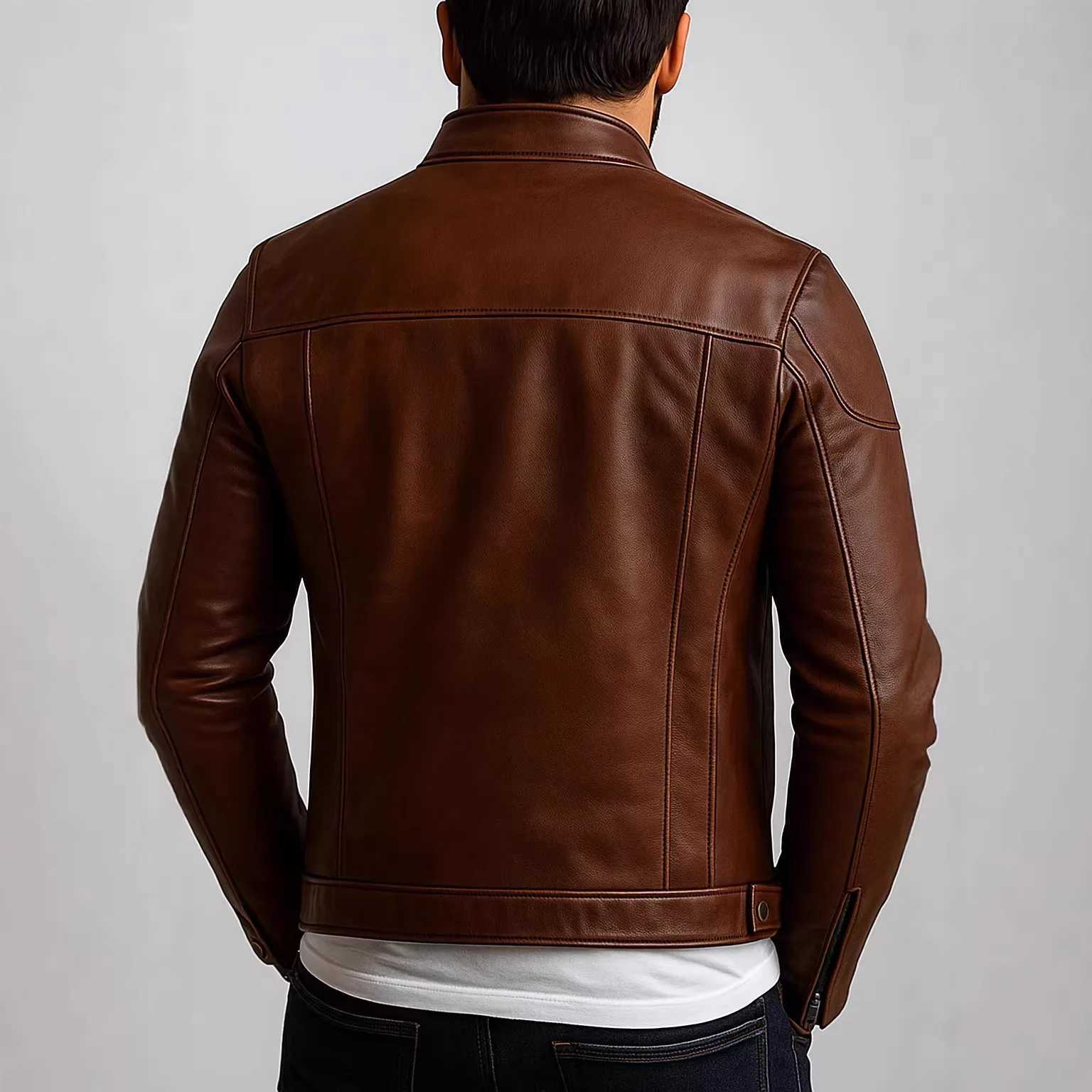 American Retro Men's Pu Leather Jackets Solid Slim Fit Punk Style Stand Collar Zipper Motorcycles Jacket Male Moto Biker CoatsT260812 - view 5