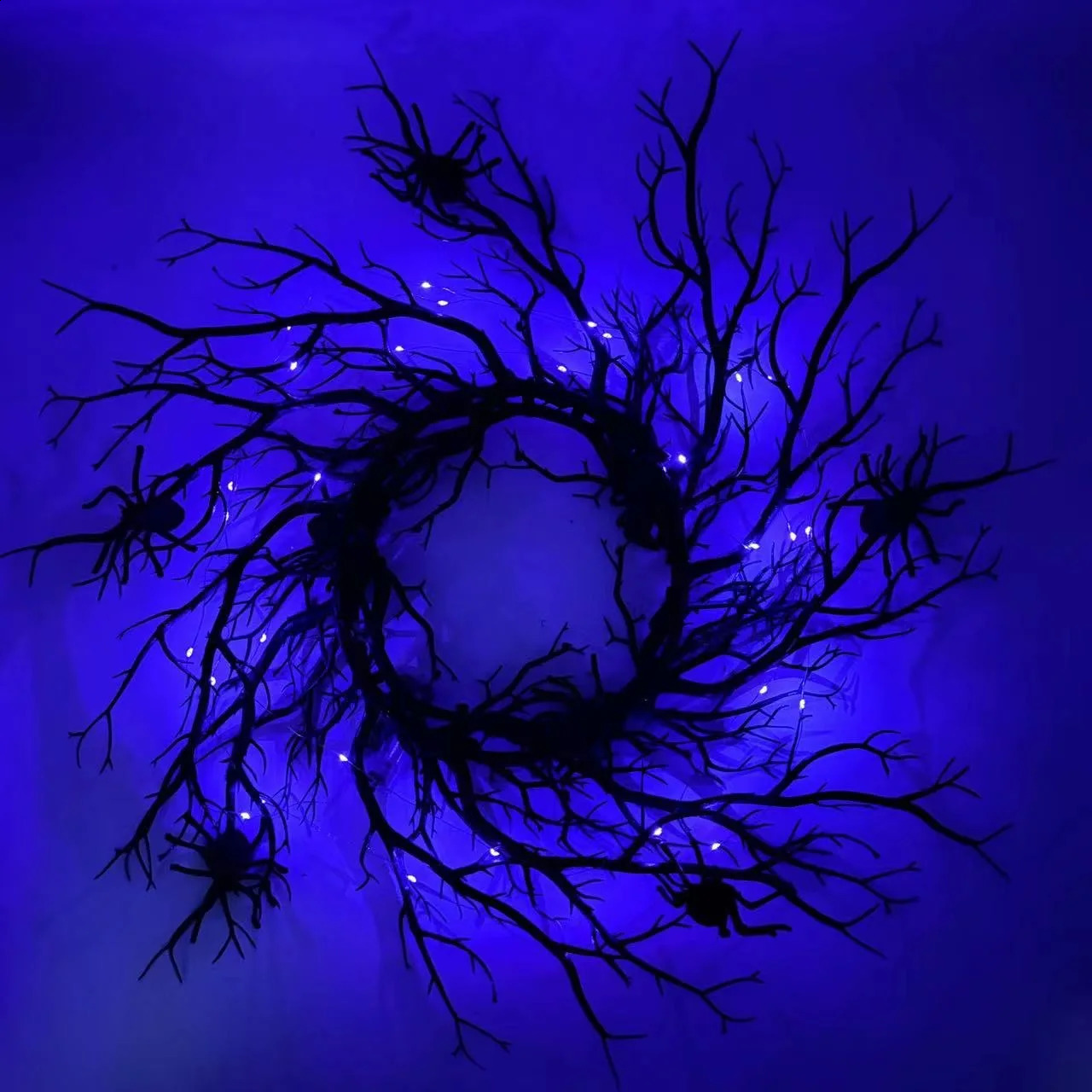Halloween Decoration Wreath Black Branch with spider LED Strings light Battery Powered for Party Home Front Door Wall Decor 260811 - view 4