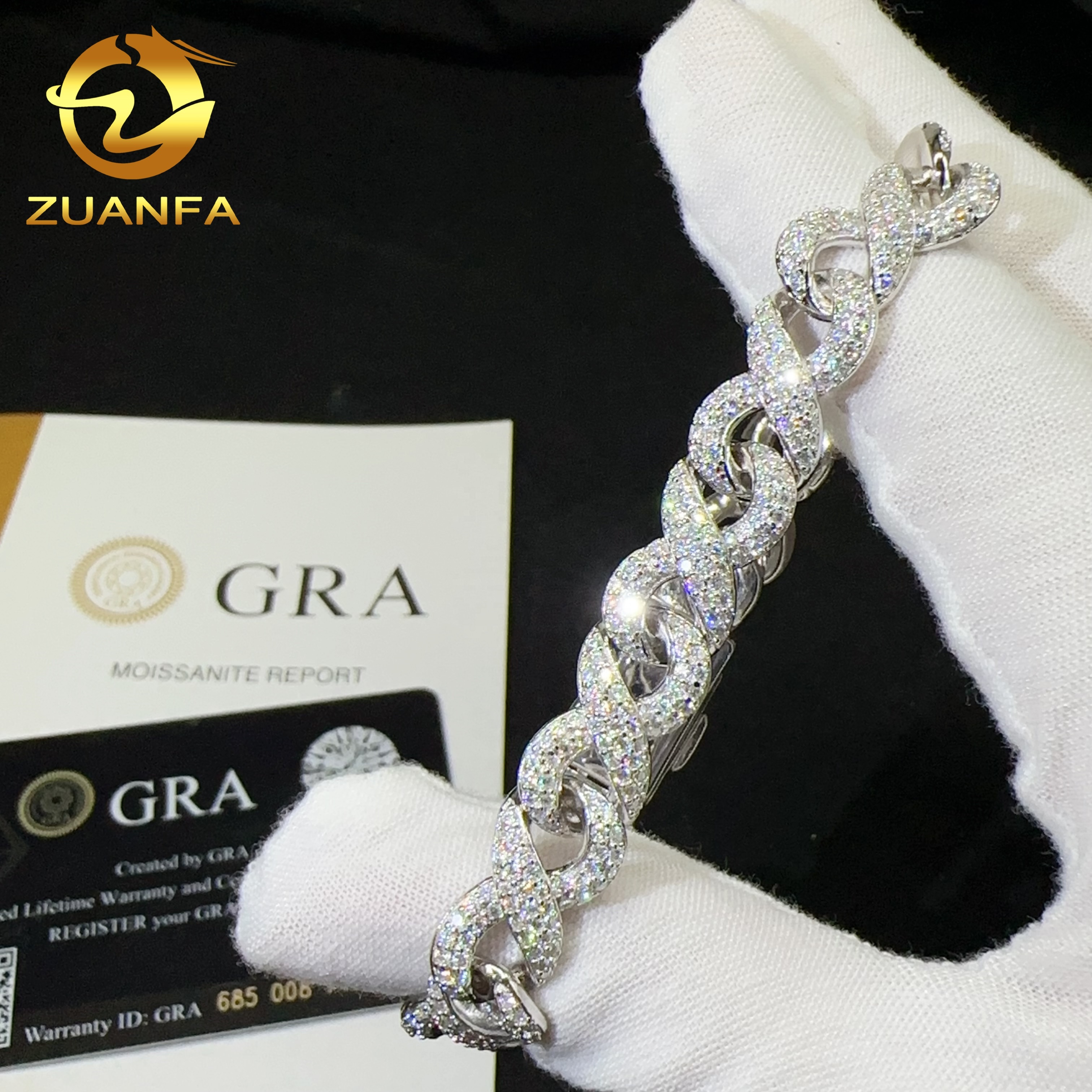 Fine Sterling Silver 925 D Color Vvs Moissanite Hip Hop Iced Out Lab Diamond Jewelry Cuban Link Chain Bracelet Men - view 5