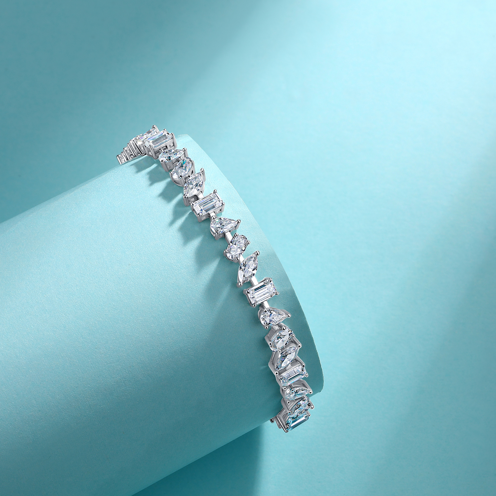 11.4-13.7 CTW S925 Sterling Silver Mixed Cut Moissanite Tennis Bracelet Marquise Pear & Baguette Stones For Women - view 5