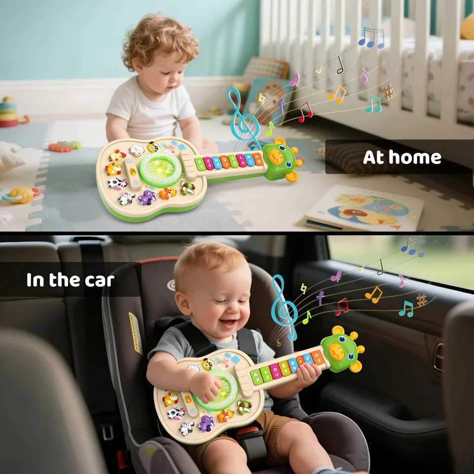 Children's Electronic Guitar Baby Piano with Animal Sounds Color Recognition Lights Melodies Educational Toy Green Giraffe C2601016 - view 6