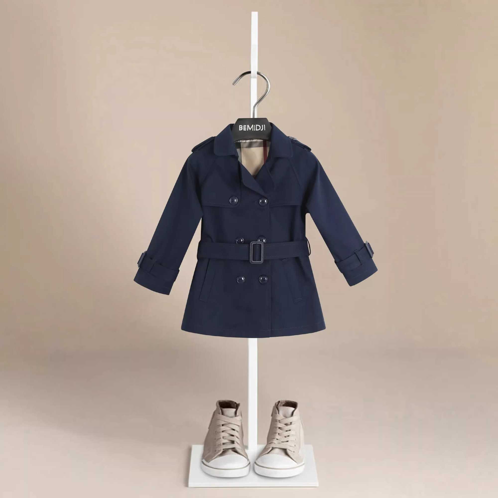 Spring Autumn Cotton Teen Boys Long Trench Coats New Fashion England Style Windbreaker Jacket for Girls Children Clothing Z260812 - view 3
