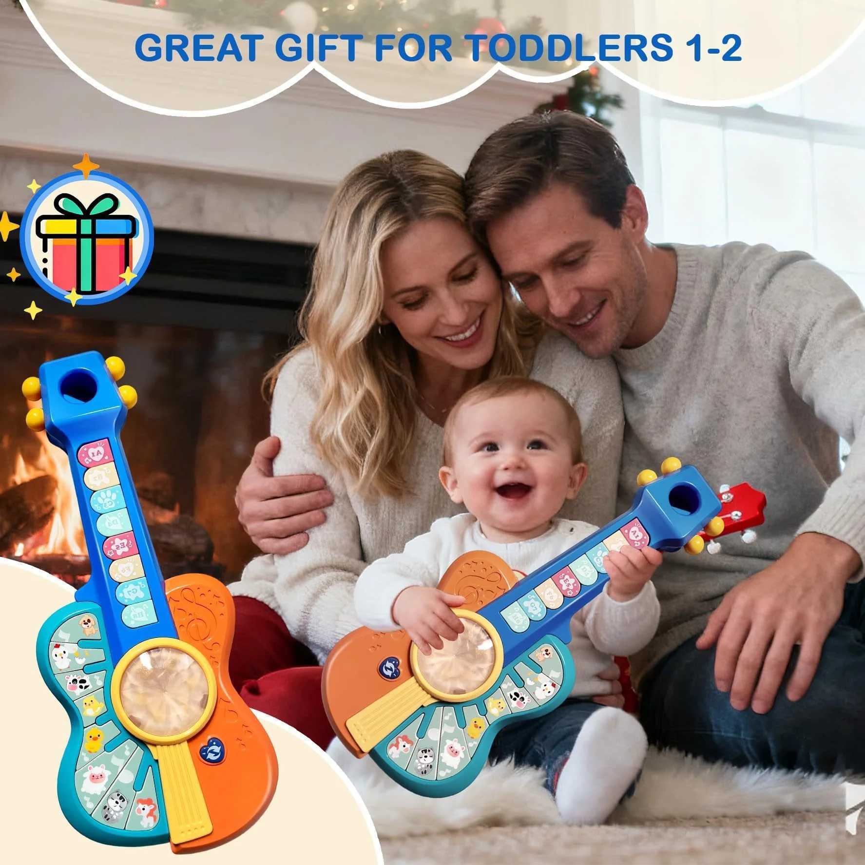Children's Electronic Guitar Baby Piano with Animal Sounds Color Recognition Lights Melodies Educational Toy Green Giraffe C2601016 - view 7