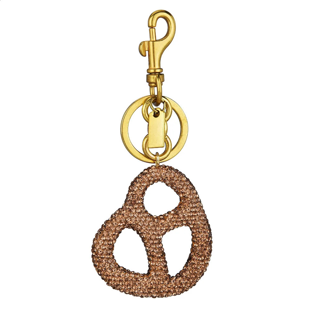 Rhinestone Pretzel Bag Charm Keychain Crystal Gold Hardware Sparkly Purse Pendant Accessory Cute Funny Foodie Gifts For Friends 260812 - view 6