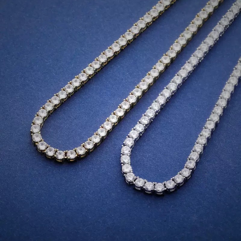 hip hop Waterproof Jewelry Gold Plated Stainless Steel VVS Moissanite Diamond Classic Tennis Bracelet Chain Necklace - view 6