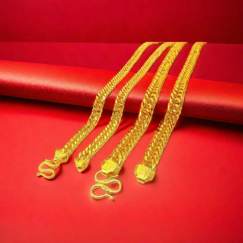9999 24K real gold Luxurious men's flat chain Boss necklace is simple and elegant men's exclusive gold jewelry gold necklace N260814