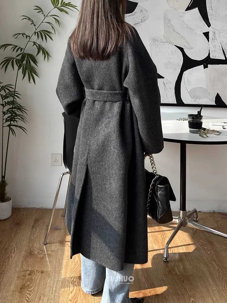 Dark Korean Fashion Gray Stand Collar 100%Wool Coat Women Long Winter JacketT260813 - view 5