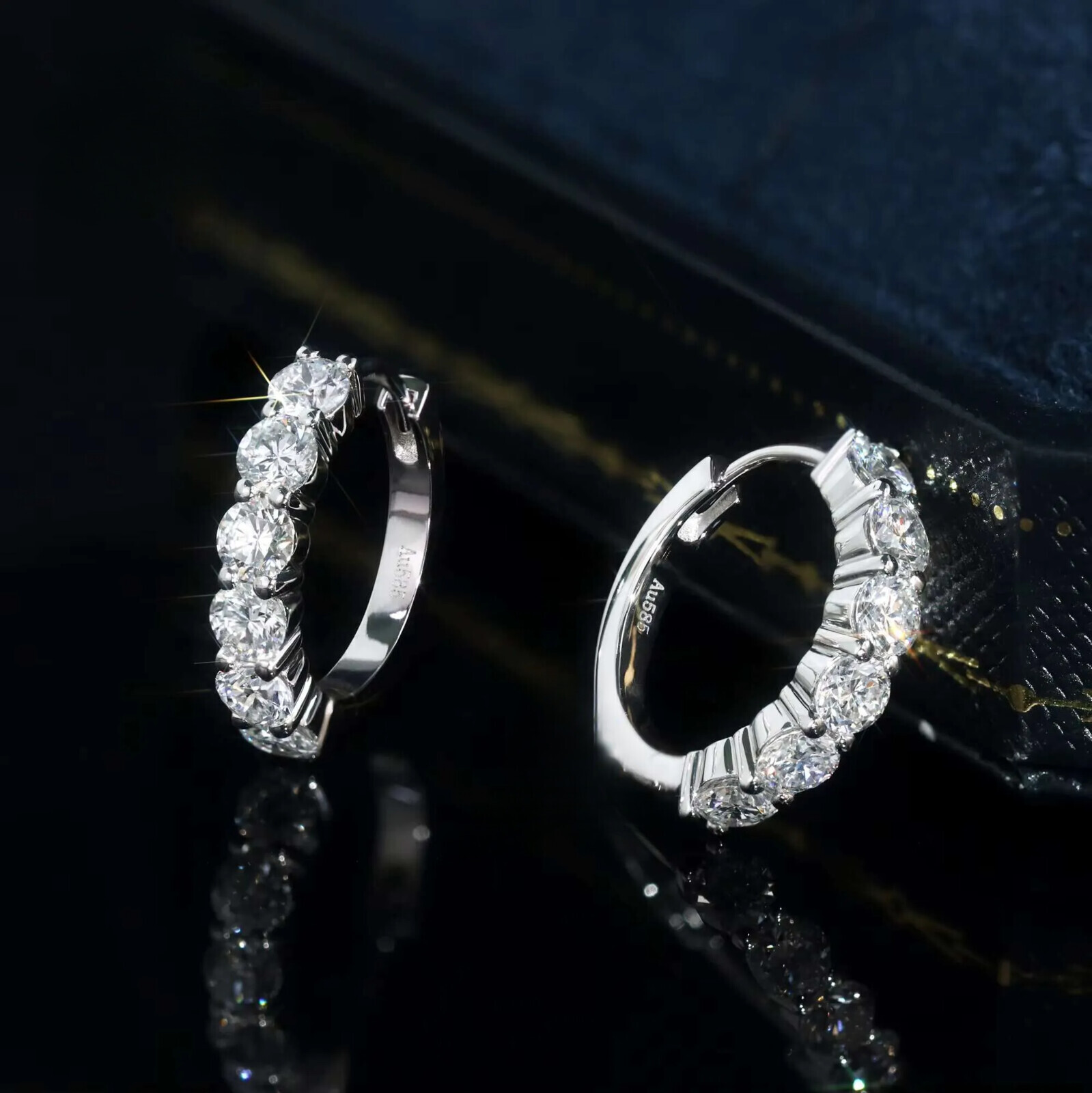 Real Hoop Ear Rings Fashion 3mm Lab Grown Diamond Huggies Earring 14K Solid Gold Earrings - view 5