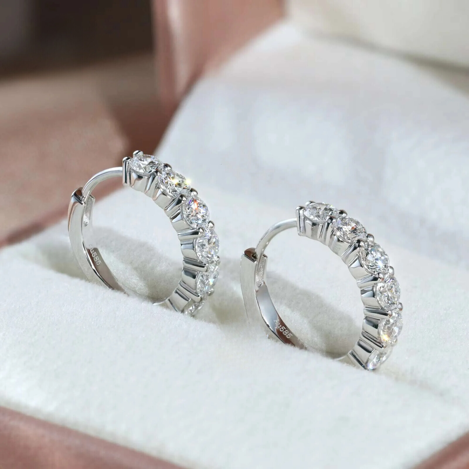 Real Hoop Ear Rings Fashion 3mm Lab Grown Diamond Huggies Earring 14K Solid Gold Earrings - view 4