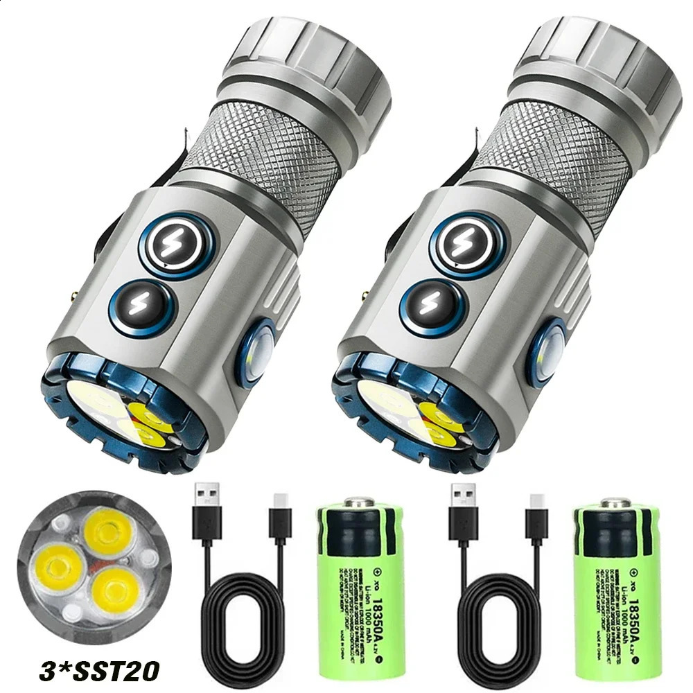 USB Rechargeable RBG LED Flashlight 2000LM Powerful Mini EDC Tactical Lantern Using 18350 Battery Outdoor Camping Fishing Torch 260813