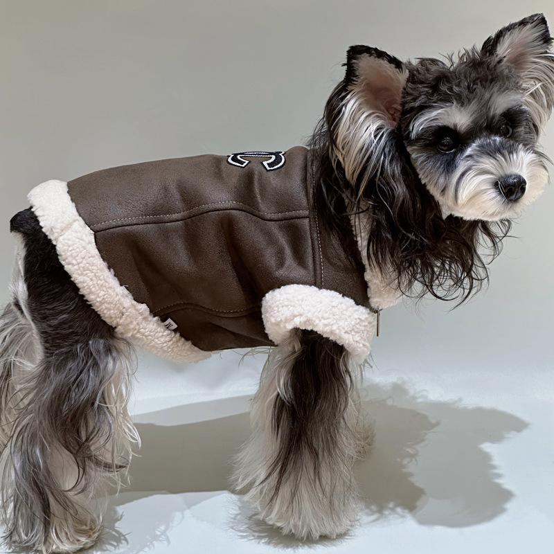 Designer style warm dog leather coats, sweaters and vests for autumn and winter, luxury inspired design with zipper closure, suitable for small, mediu - view 7