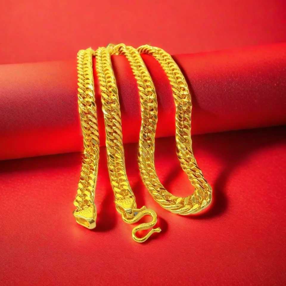 9999 24K real gold Luxurious men's flat chain Boss necklace is simple and elegant men's exclusive gold jewelry gold necklace N260814