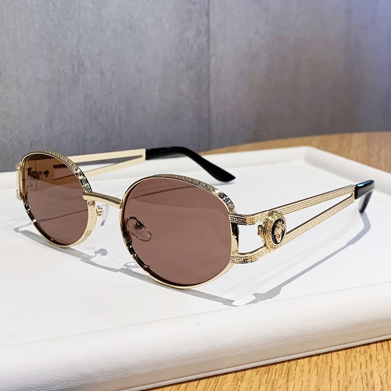 Luxury Brand Designer Sunglasses Icanon's New Cross-Border Retro Metal Oval Small-Frame Sunglasses For Men Women With Hollowed-Out Temples And UV - view 4