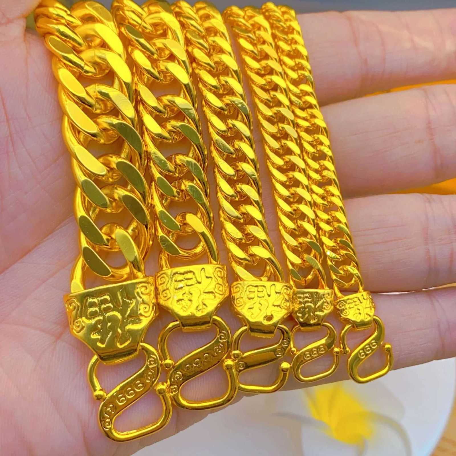 9999 24K real gold Luxurious men's flat chain Boss necklace is simple and elegant men's exclusive gold jewelry gold necklace N260814