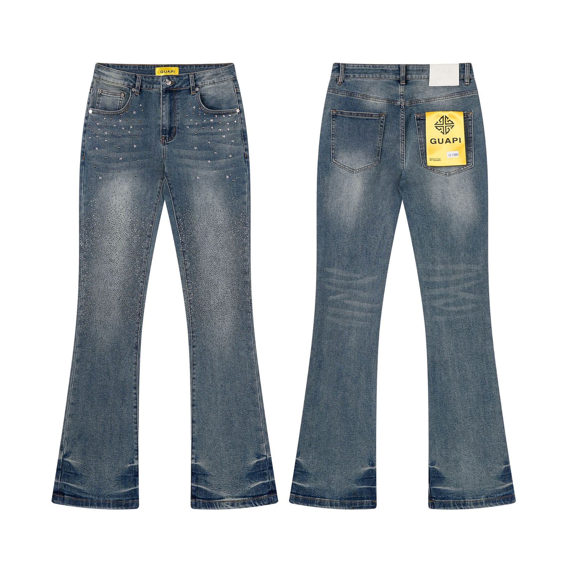 Designer men jeans GUAPI Fashion Brand Washed Distressed Slightly Stretchy European and American Street Style Micro Flare Jeans for Men - view 4