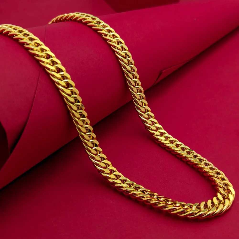 9999 24K real gold Luxurious men's flat chain Boss necklace is simple and elegant men's exclusive gold jewelry gold necklace N260814