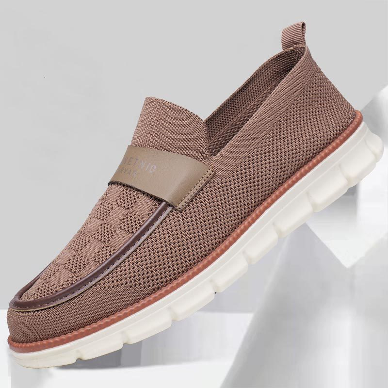 Men Black Knitted Slip On Loafers Casual Breathable Walking Shoes Thick Sole Comfortable Business Casual Daily Wear Footwear - view 4