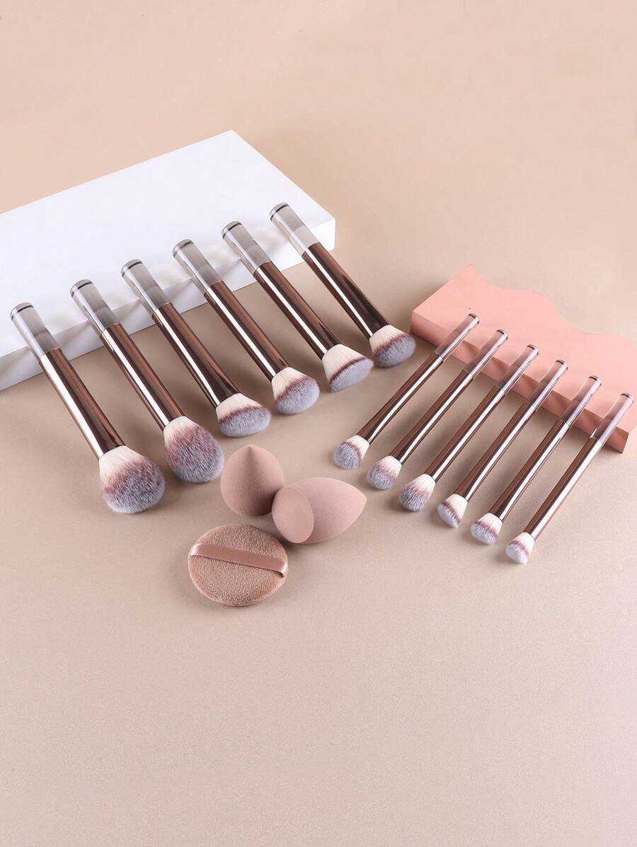 15pcs Set Including Powder Blush Highlighter Eyeshadow Lash Eyeliner Brush Angled Sponge Round Makeup L260814 - view 5