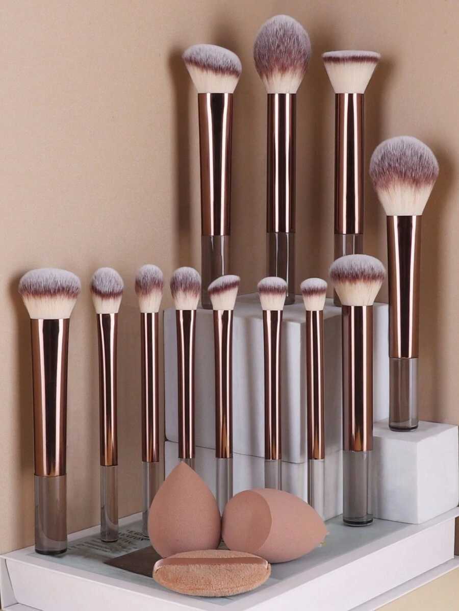 15pcs Set Including Powder Blush Highlighter Eyeshadow Lash Eyeliner Brush Angled Sponge Round Makeup L260814 - view 1