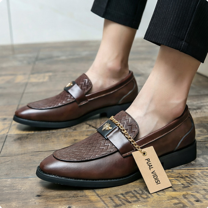 Mens Fashion Leather Loafers Classic Slip On Design Soft Padded Insole For Daily Commute And Smart Casual Outfits - view 4