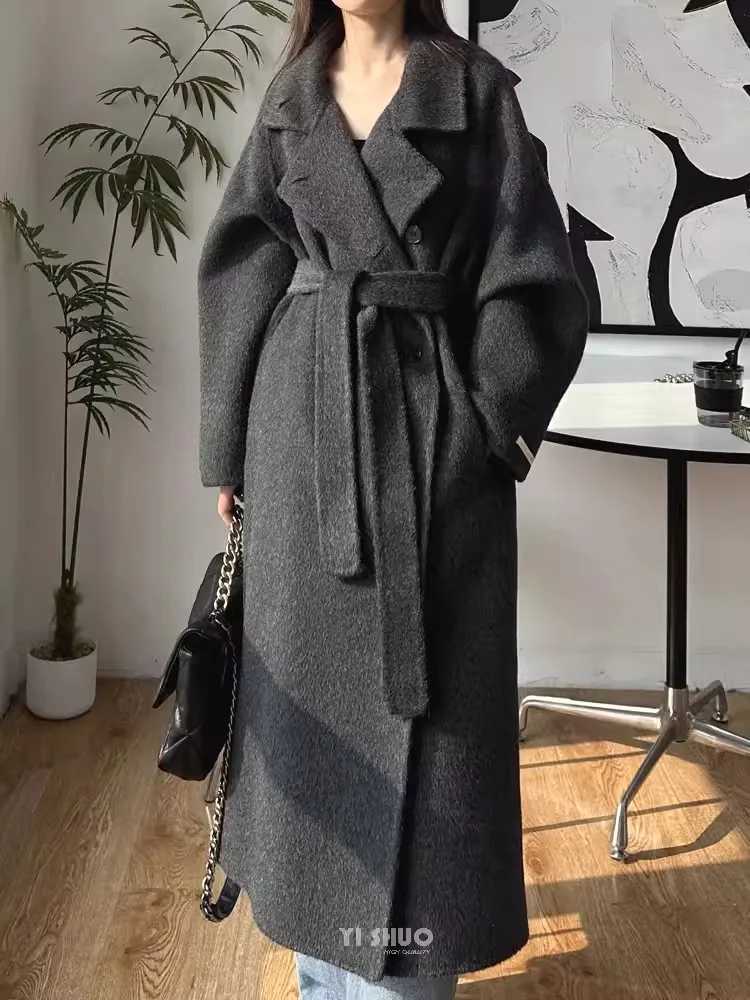 Dark Korean Fashion Gray Stand Collar 100%Wool Coat Women Long Winter JacketT260813 - view 4