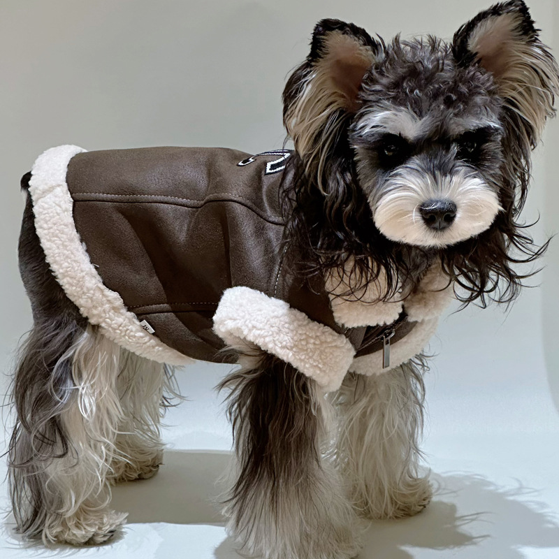 Designer style warm dog leather coats, sweaters and vests for autumn and winter, luxury inspired design with zipper closure, suitable for small, mediu - view 4