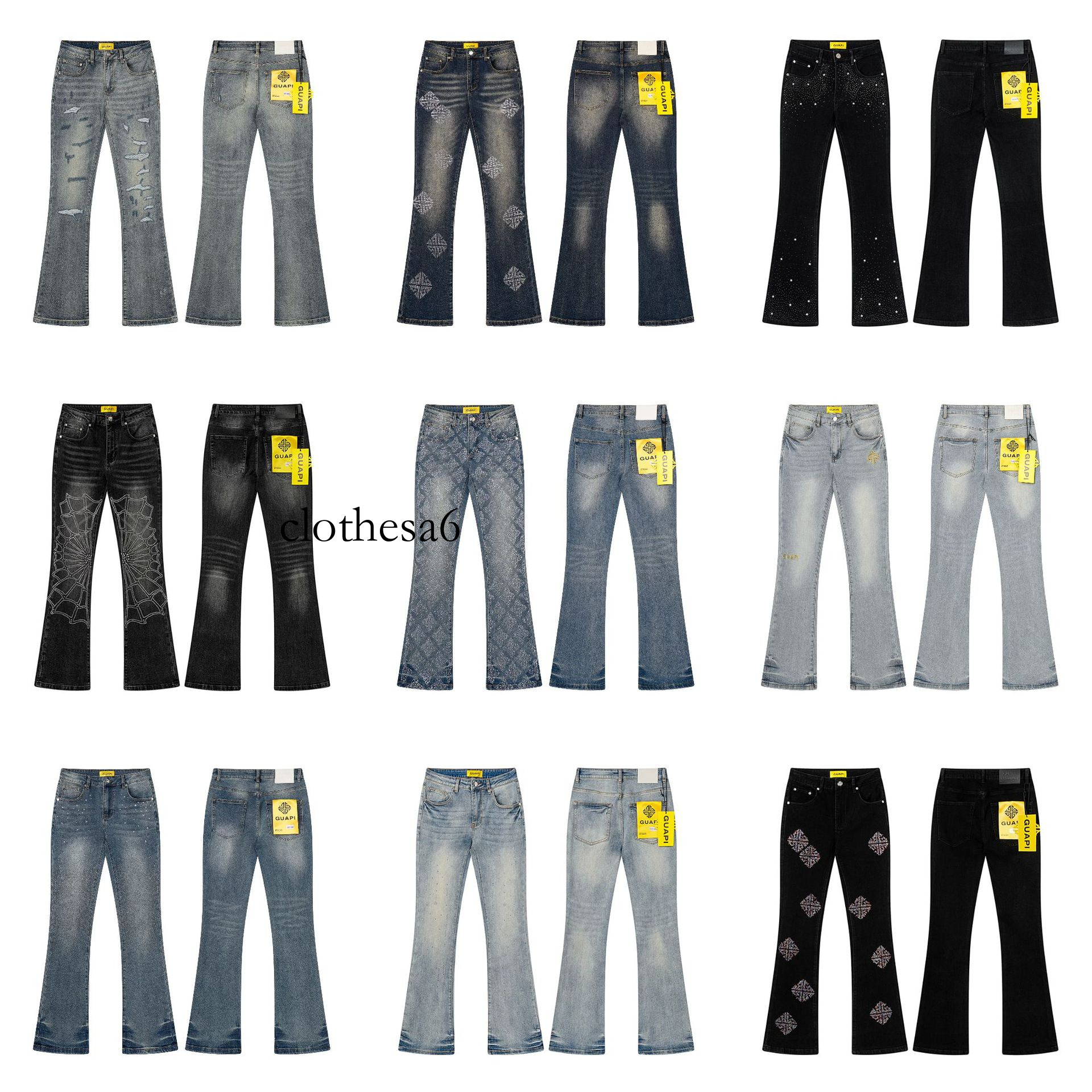 Designer men jeans GUAPI Fashion Brand Washed Distressed Slightly Stretchy European and American Street Style Micro Flare Jeans for Men