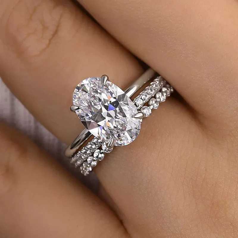 Huitan Hot Trendy 3Pcs Set Rings Women for Wedding Engagement Accessories Luxury Oval Cubic Zirconia Temperament Elegant Jewelry Z260813 - view 3
