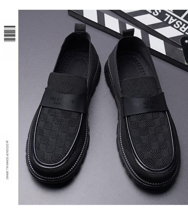 Men Black Knitted Slip On Loafers Casual Breathable Walking Shoes Thick Sole Comfortable Business Casual Daily Wear Footwear - view 8