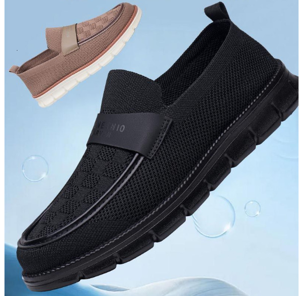Men Black Knitted Slip On Loafers Casual Breathable Walking Shoes Thick Sole Comfortable Business Casual Daily Wear Footwear - view 6