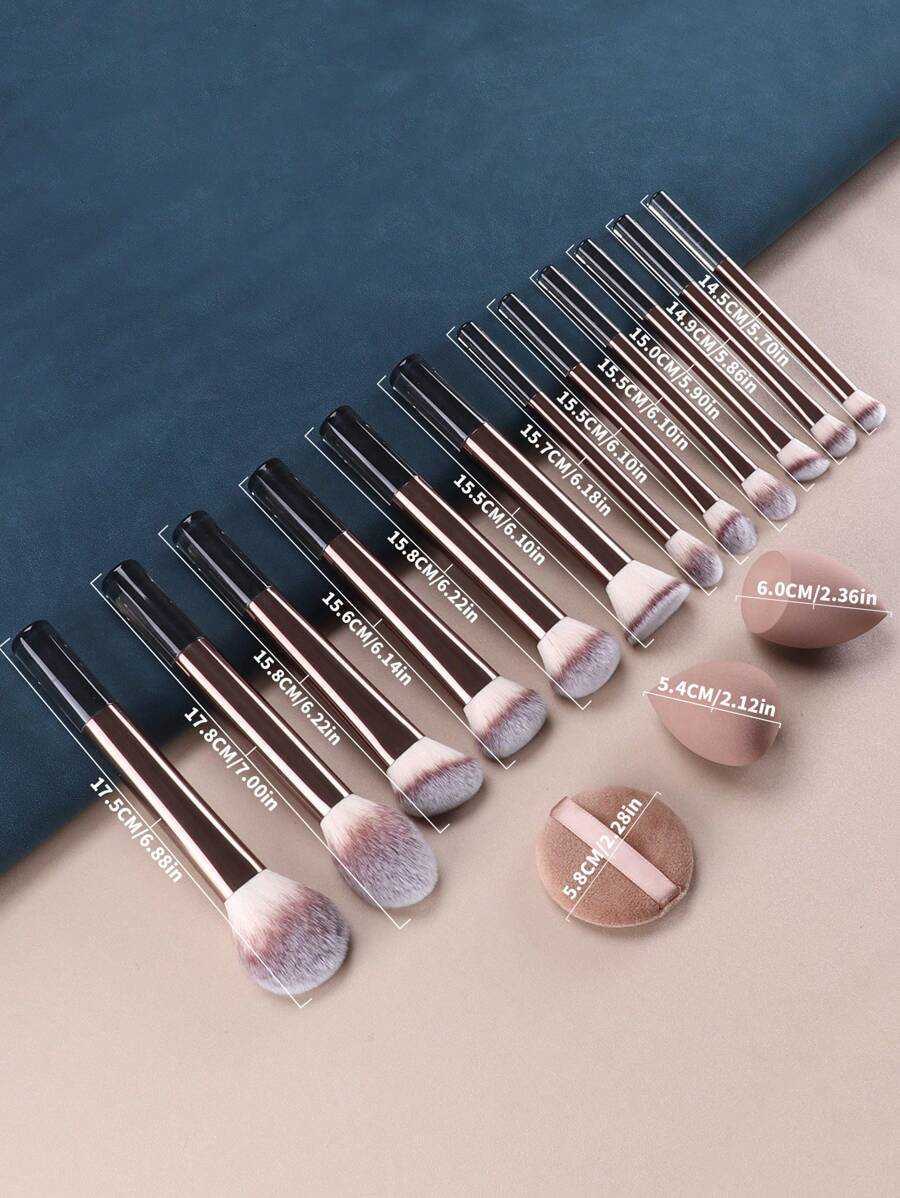 15pcs Set Including Powder Blush Highlighter Eyeshadow Lash Eyeliner Brush Angled Sponge Round Makeup L260814 - view 8