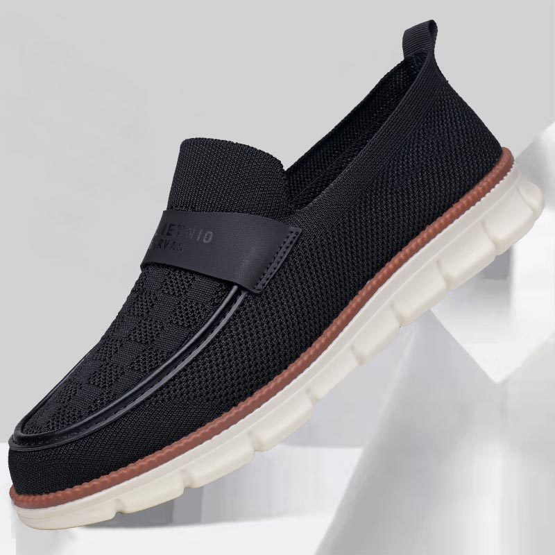 Men Black Knitted Slip On Loafers Casual Breathable Walking Shoes Thick Sole Comfortable Business Casual Daily Wear Footwear - view 6