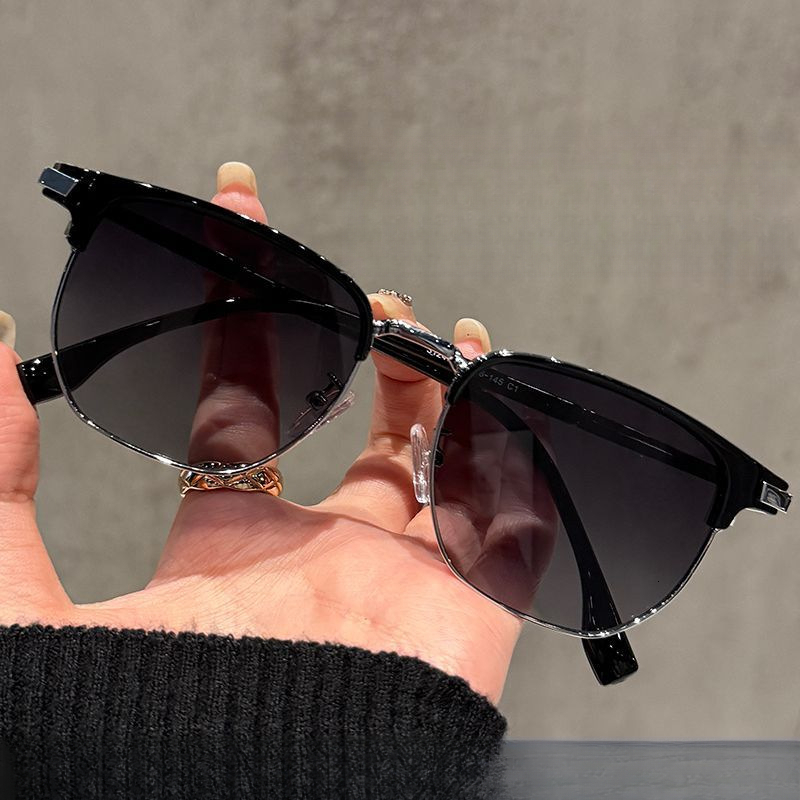 Sunglasses Retro Fashion New Metal Half Frame Handsome Sunglasses Square Sunglasses Universal Sunshade Glasses