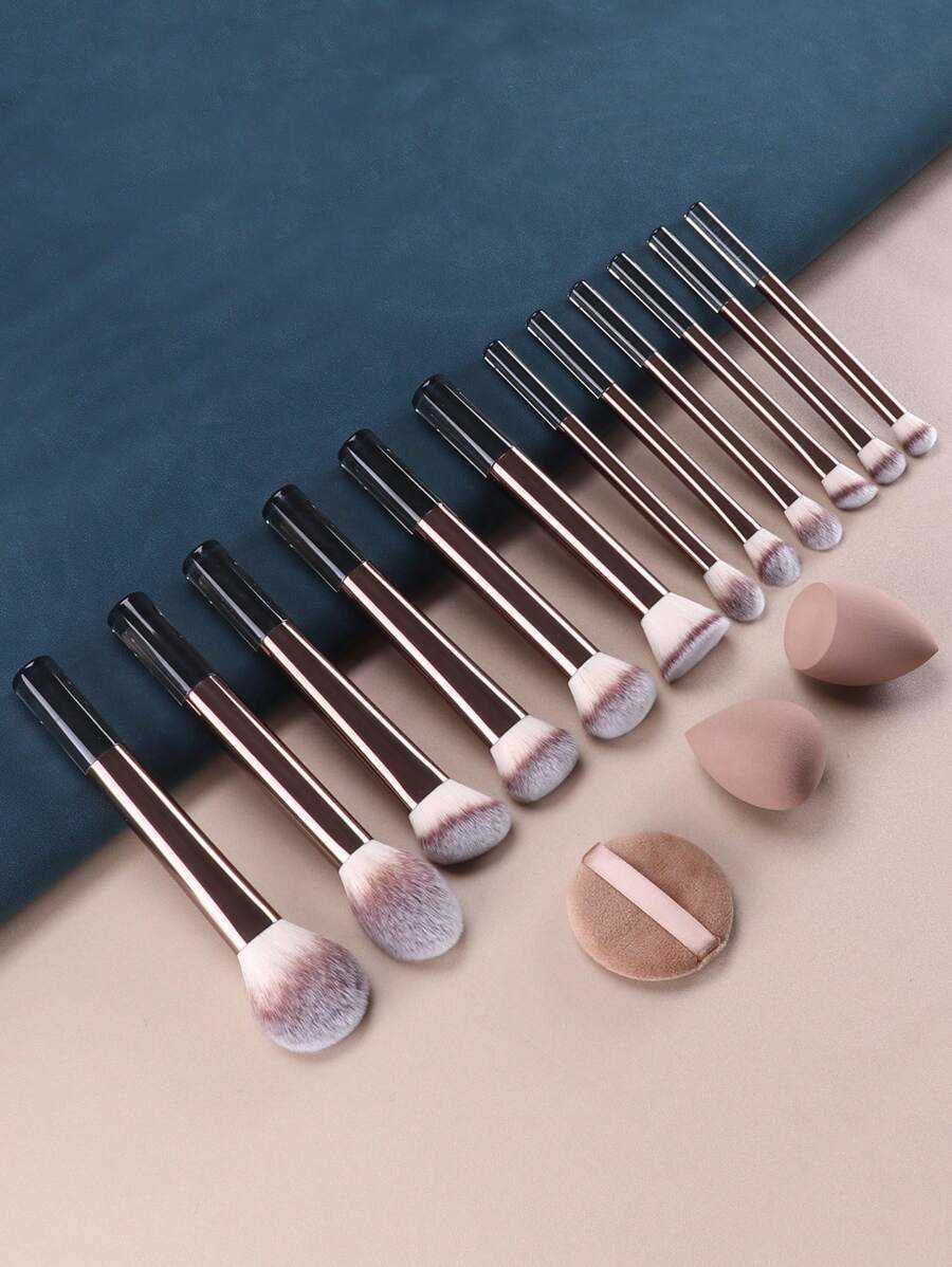 15pcs Set Including Powder Blush Highlighter Eyeshadow Lash Eyeliner Brush Angled Sponge Round Makeup L260814 - view 4