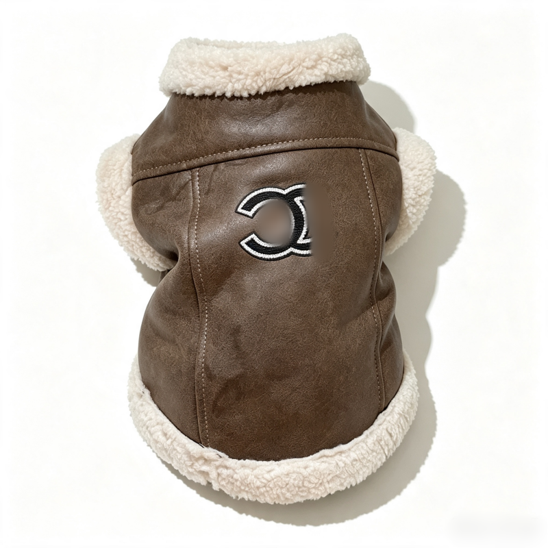Designer style warm dog leather coats, sweaters and vests for autumn and winter, luxury inspired design with zipper closure, suitable for small, mediu
