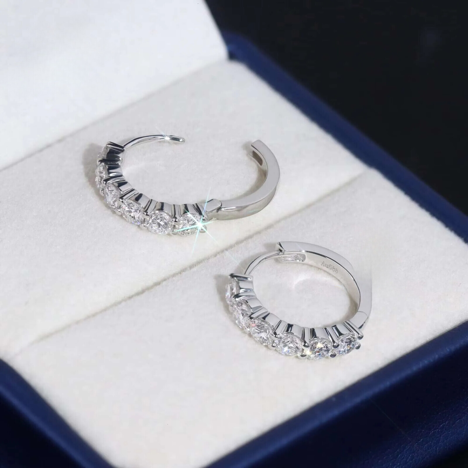 Real Hoop Ear Rings Fashion 3mm Lab Grown Diamond Huggies Earring 14K Solid Gold Earrings - view 6