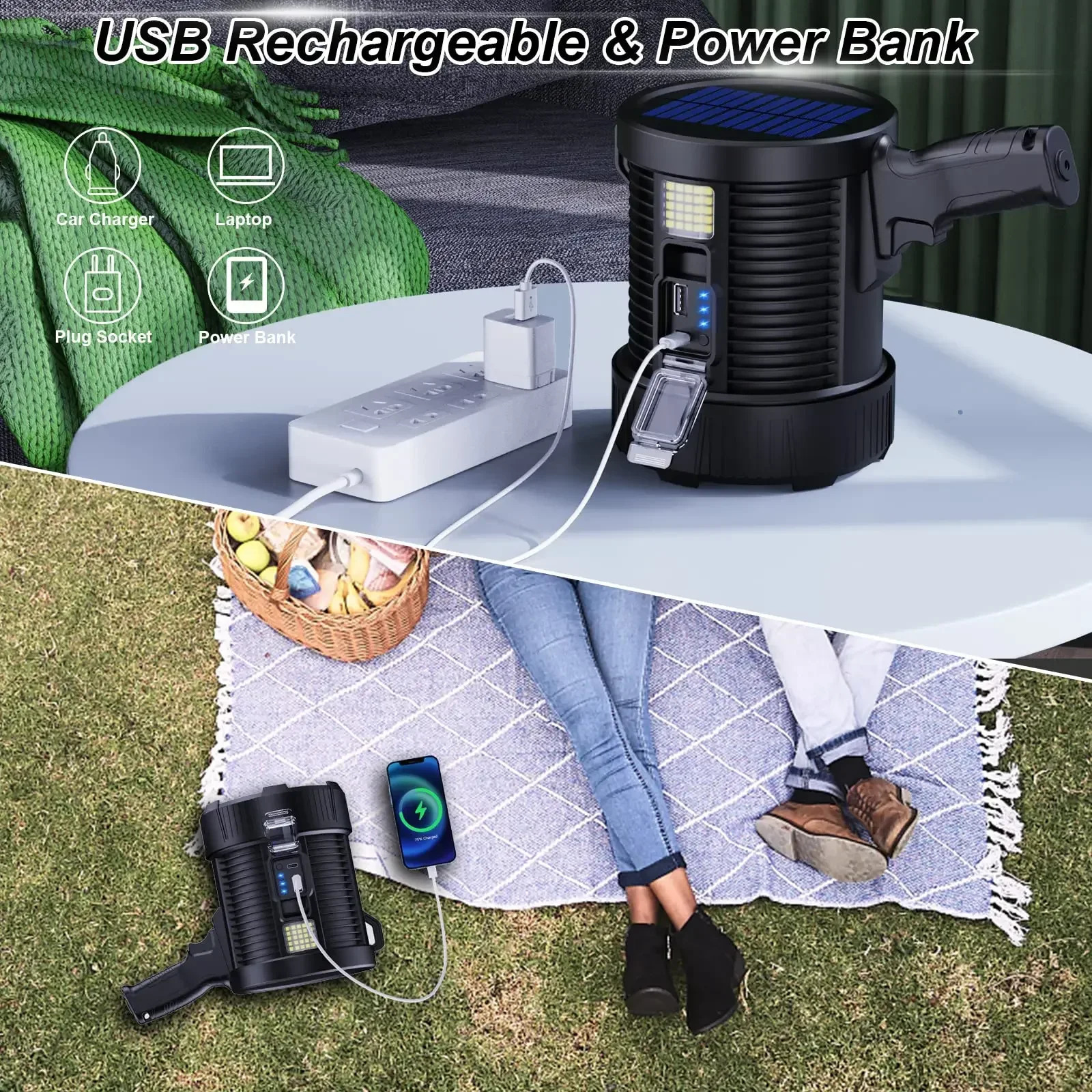 Rechargeable Spotlight 900000 Lumens Led Spot Lights Handheld Large Flashlight Super Bright Outdoor Solar Spotlights Searchlight 260813 - view 6