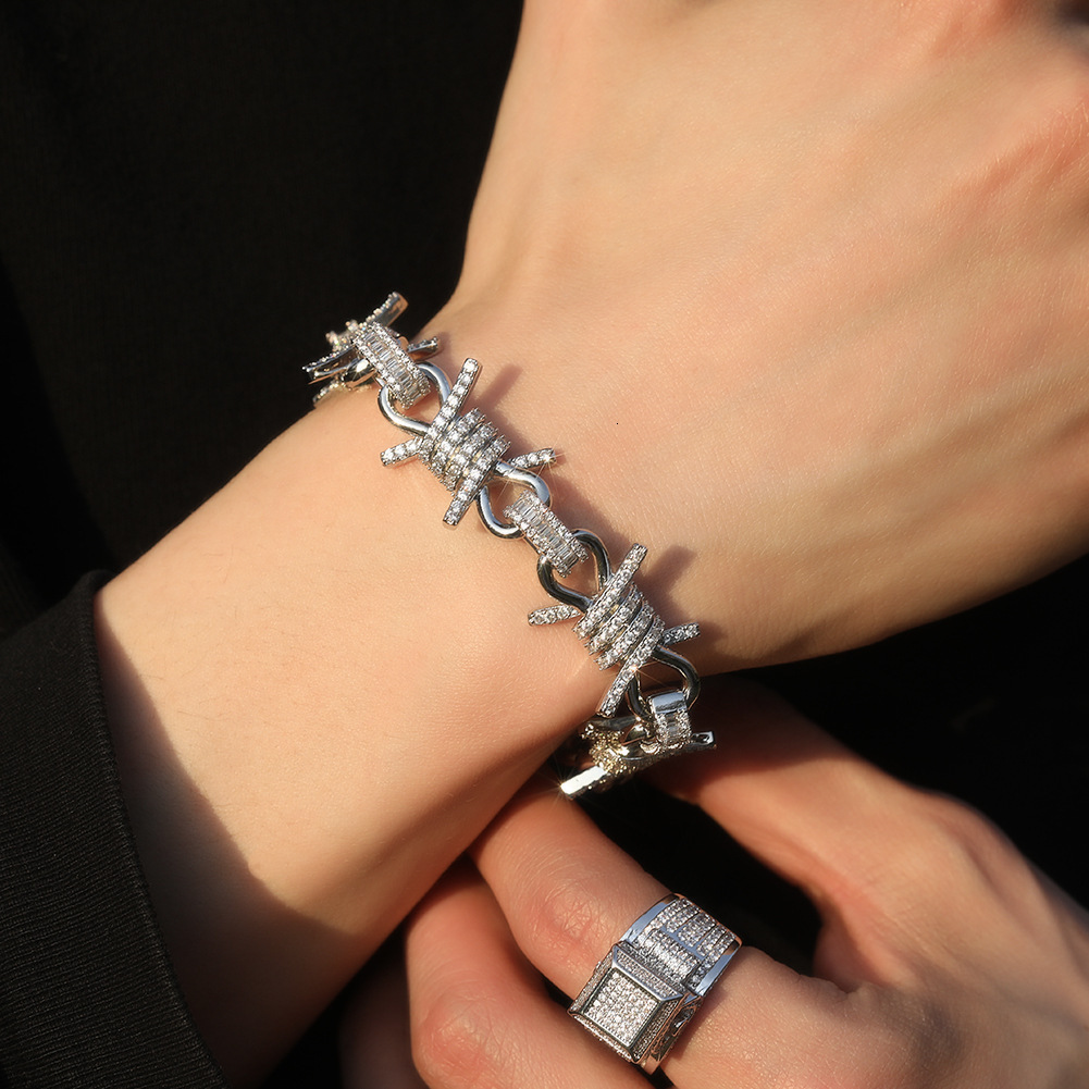 Luxury Shining MoissaniteVVSia Moissanite Diamond Hip-Hop Bracelet for Men and Women Personalized Punk Style Wire Thorn Chunky Thorn Bracelet - view 3