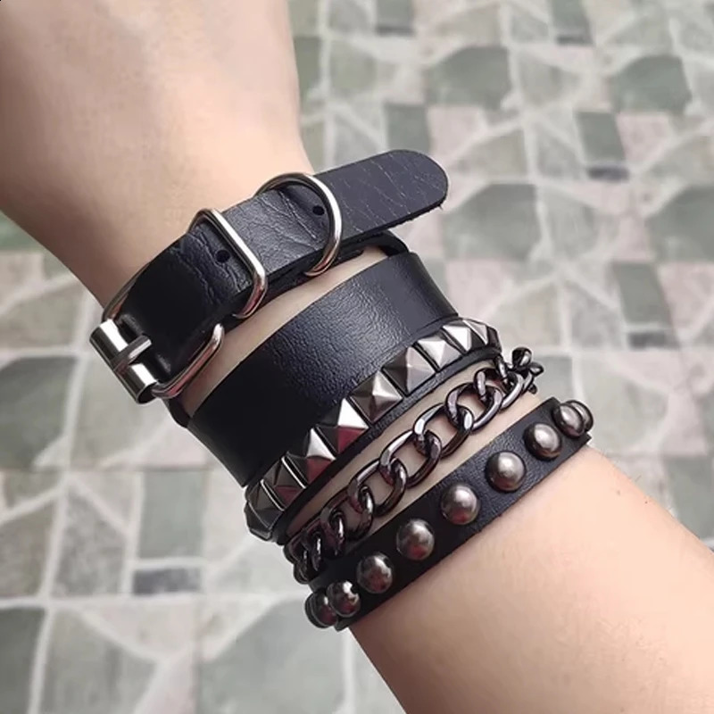 Gothic Lolita Y2K subculture Rebellious American punk style Black leather rivet bracelet Street Dance Accessories260812 - view 4