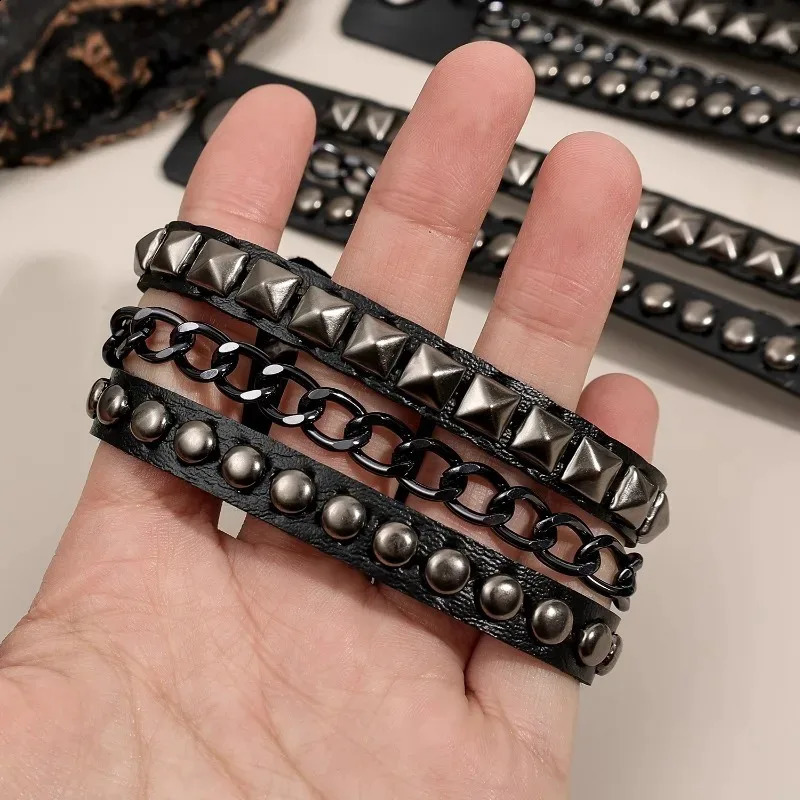 Gothic Lolita Y2K subculture Rebellious American punk style Black leather rivet bracelet Street Dance Accessories260812 - view 7