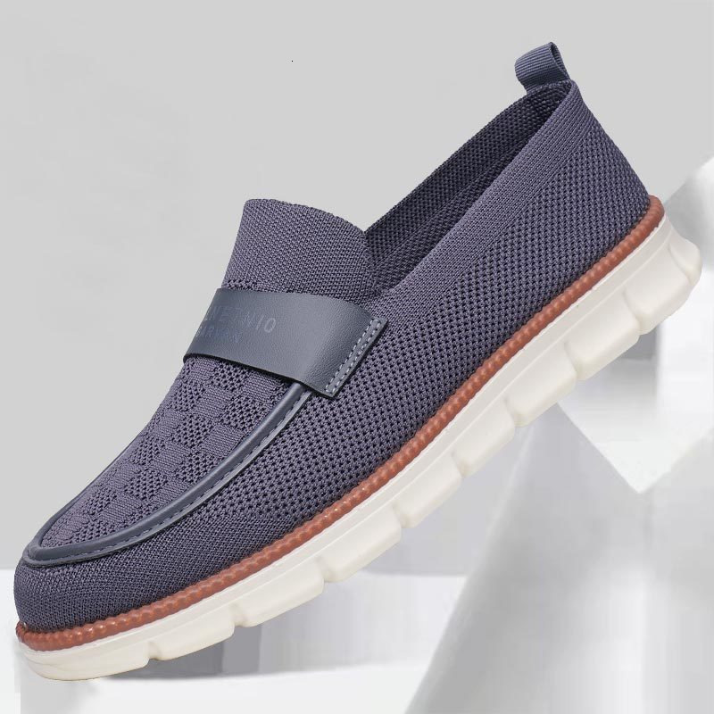 Men Black Knitted Slip On Loafers Casual Breathable Walking Shoes Thick Sole Comfortable Business Casual Daily Wear Footwear - view 5