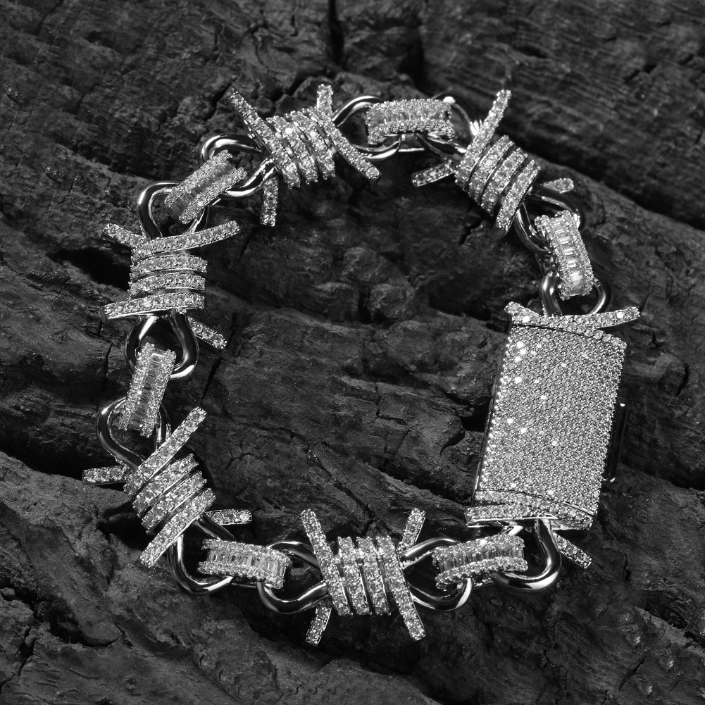 Luxury Shining MoissaniteVVSia Moissanite Diamond Hip-Hop Bracelet for Men and Women Personalized Punk Style Wire Thorn Chunky Thorn Bracelet - view 5