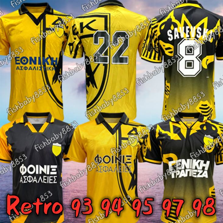 Retro 93 94 95 97 98 AEK Atene Maglie Da Calcio Casa Lontano Savevski Manolas V…
