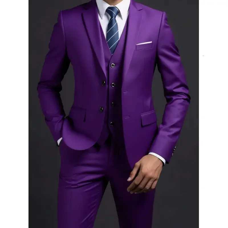 Suit (Blazer+ Vest + Trousers) Men's Fashionable Gentleman Business British Style Solid-color Banquet Host Casual Wedding Suit L260815 - view 3